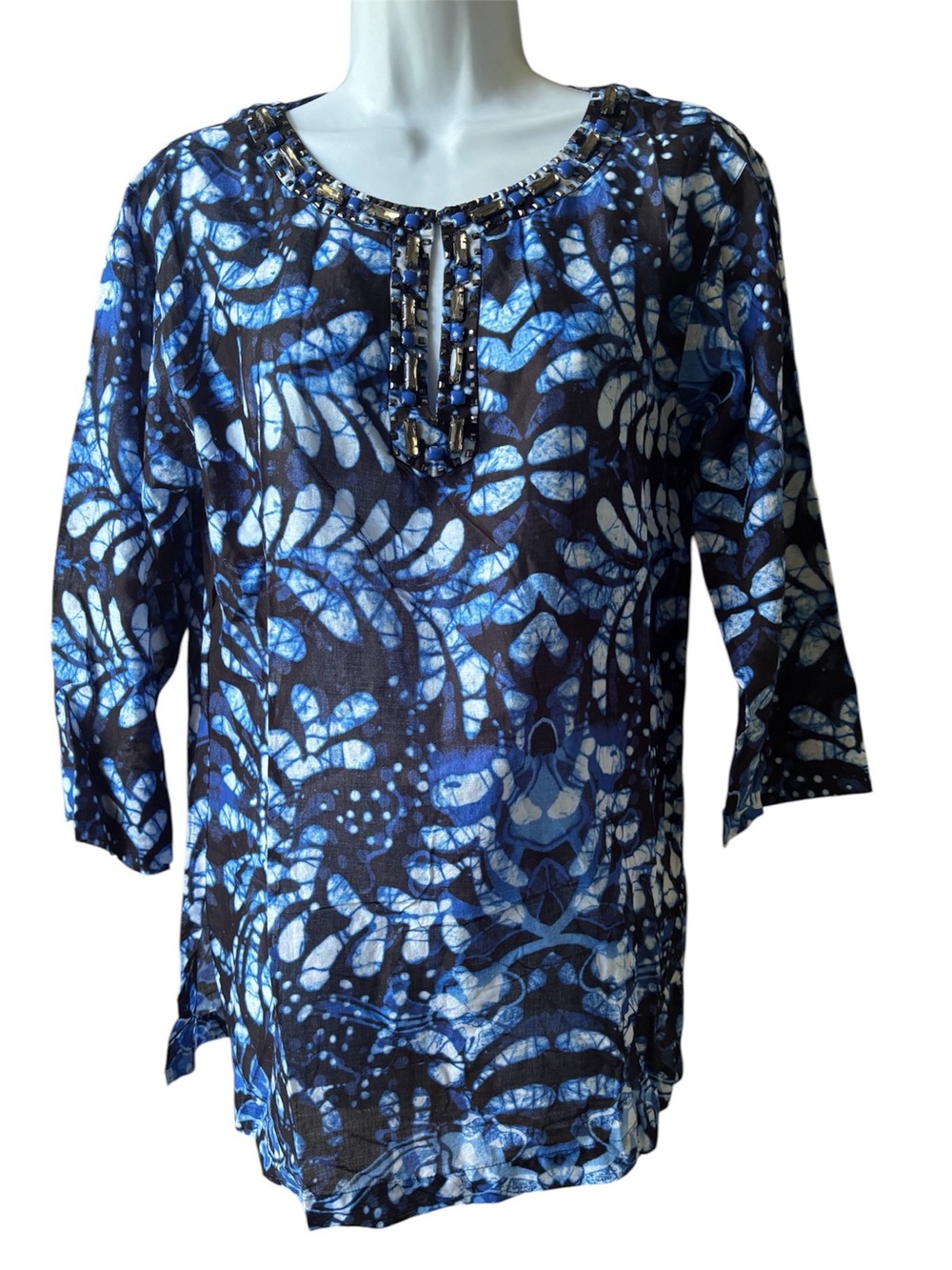 Anne Klein Women's Printed Beaded Neck Tunic